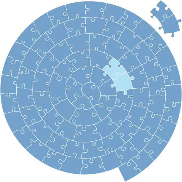 Spiral-Komplex-Puzzle in blau. Separate Stücke. Vollständig editierbar. – Vektorgrafik