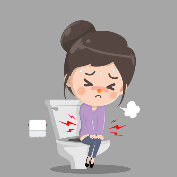 The young woman was defecate with the stress. The young woman was defecate with the stress in the toilet like having stomach health problems. defection stock illustrations