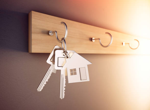 chave da casa-home do conceito - key house home interior key ring - fotografias e filmes do acervo