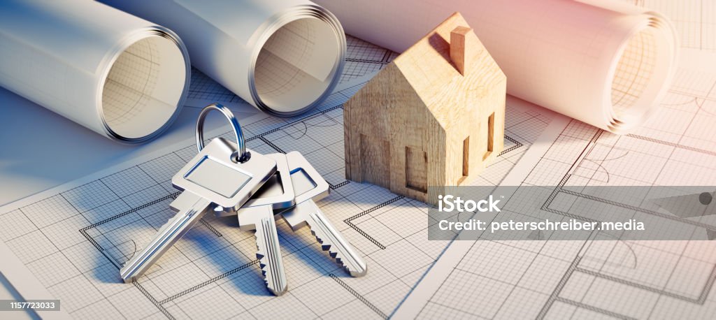Haus-Schlüssel - Konzept Eigenheim - Lizenzfrei Immobilie Stock-Foto