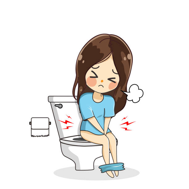 The young woman was defecate. The young woman was defecate with the stress in the toilet like having stomach health problems. defection stock illustrations