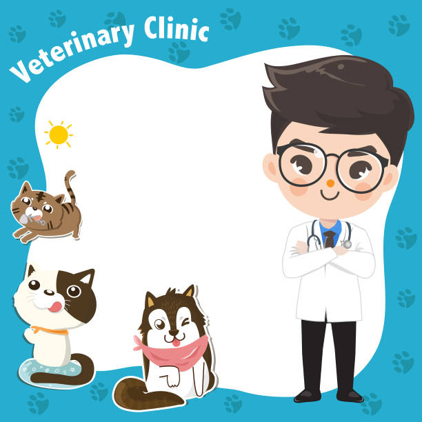 ilustraciones, imágenes clip art, dibujos animados e iconos de stock de plantilla para introducir texto para una clínica veterinaria. - vet dog teenager puppy