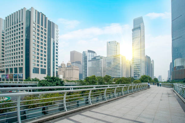 istock Commercial building low angle view in Guangzhou, China 1157728733