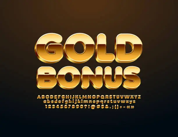 Vector illustration of Vector chic poster Gold Bonus with 3D Font. Premium Alphabet set