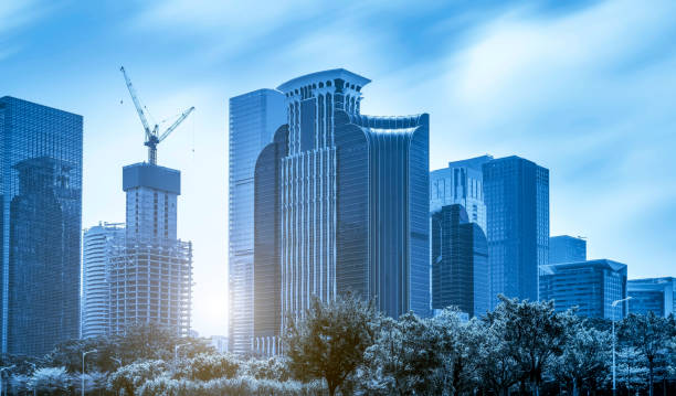 istock Contemporary architectural office building, urban landscape, personal perspective, 1157732348