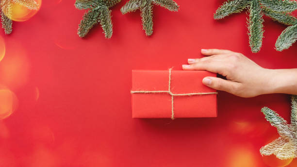 istock Christmas composition.  Background with gift box and decorations. 1157739998