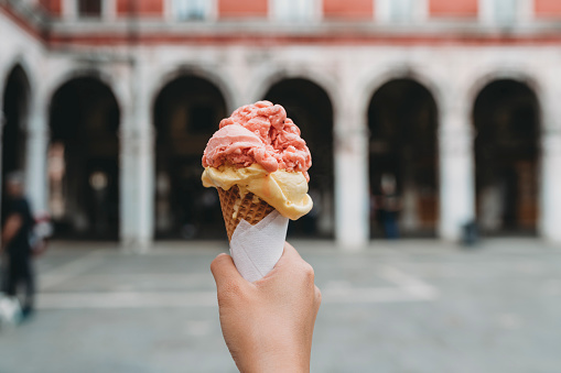 Pov view of an ice cream in Italy