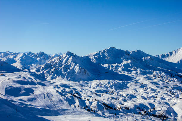 Beautiful Plagne Ski Resort Mountains around Belle Plagne Ski Resort in French Alps la plagne photos stock pictures, royalty-free photos & images