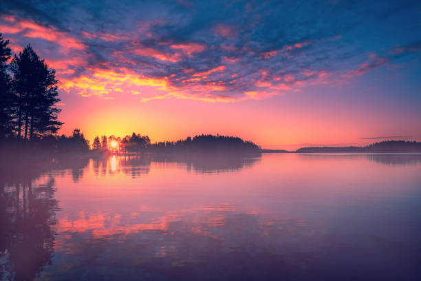 Summer night sunset from Sotkamo, Finland.