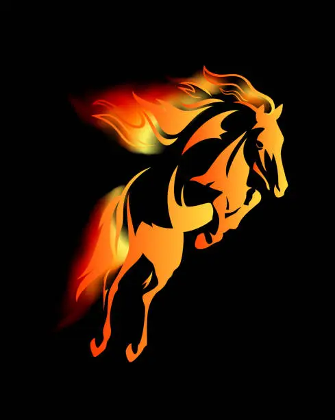 Vector illustration of horse jumping among fire flames vector