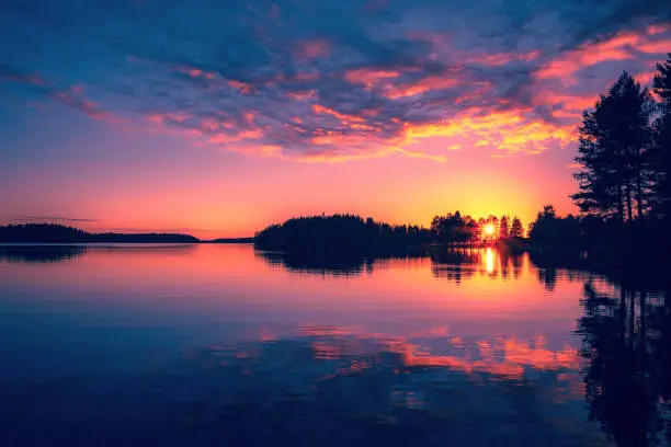 Photo of Summer night sunset from Sotkamo, Finland.