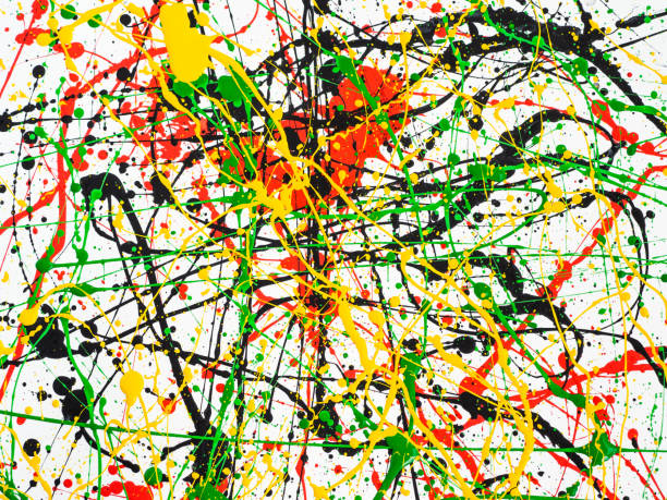 istock Art splashed spilled yellow green red black paint. expressionism. 1157747179