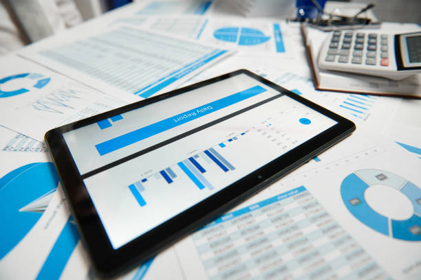 istock Office workspace for business. Tablet pc and reports. Table closeup. Business financial accounting concept. 1157749009