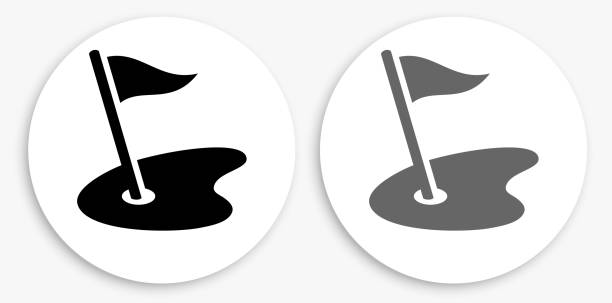 illustrations, cliparts, dessins animés et icônes de icône ronde noire et blanche de terrain de golf - sports flag flag shadow golf flag