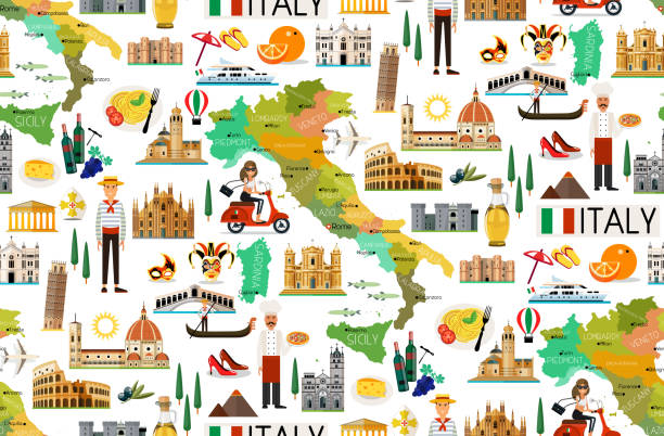 イタリア旅行パターン。 - italy map sicily cartography点のイラスト素材／クリップアート素材／マンガ素材／アイコン素材