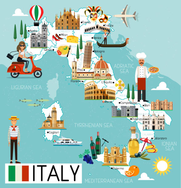 Italy Travel Map. - ilustração de arte vetorial