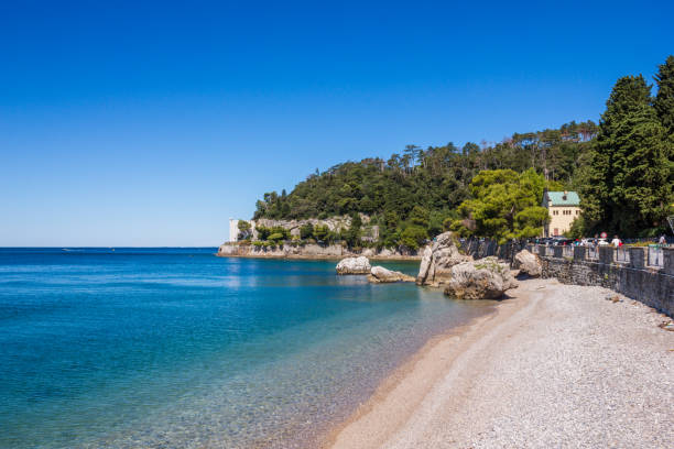 Beautiful Beach near Miramare Castle in Trieste Italy on a Sunny Day