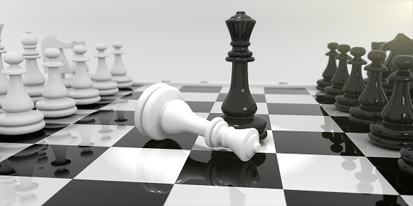 Chess victory, Chess on the chess board. 3d rendering.
