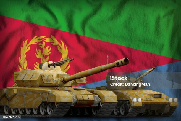 Eritrea Tank Forces Concept On The National Flag Background 3d Illustration Stock Photo - Download Image Now