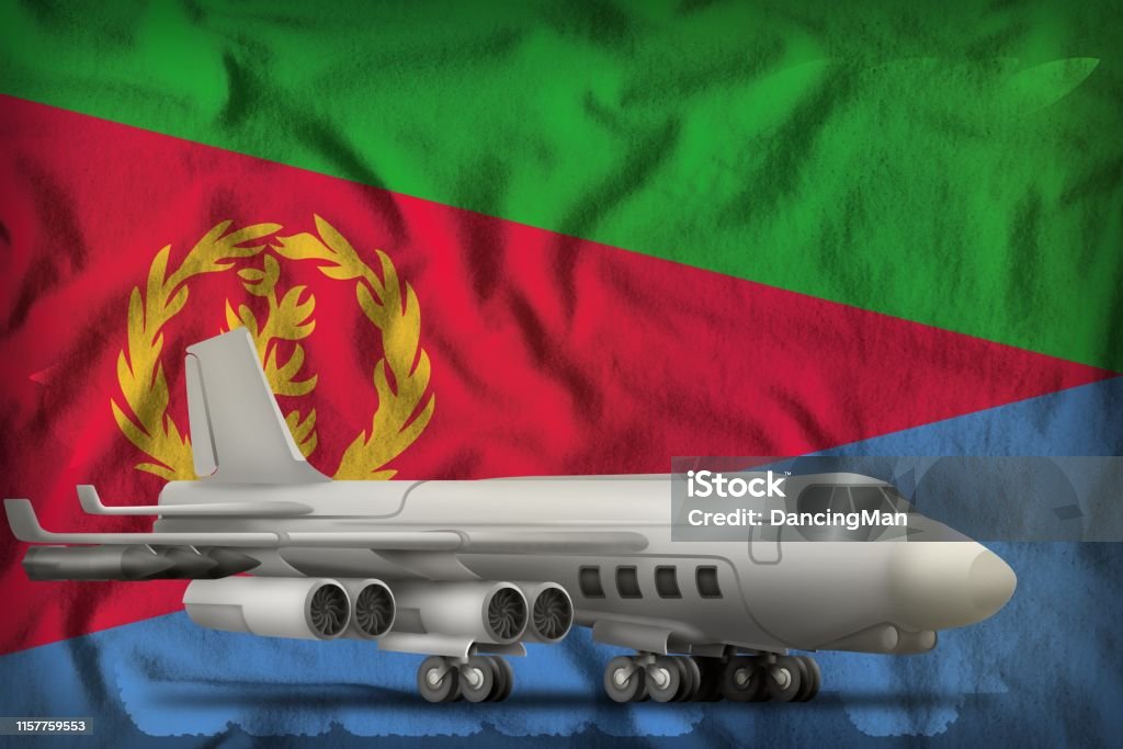 bomber on the Eritrea state flag background. 3d Illustration bomber on the Eritrea flag background. 3d Illustration Air Vehicle Stock Photo