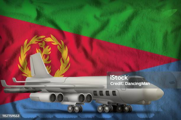 Bomber On The Eritrea State Flag Background 3d Illustration Stock Photo - Download Image Now