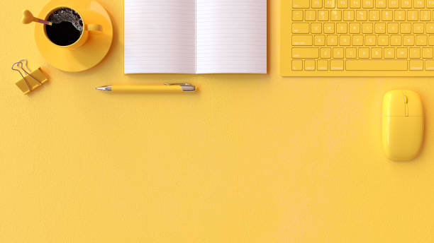 istock Minimal idea concept, work desk yellow color 1157760541