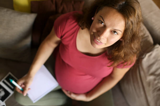 Pregnant Woman With Text baby On Board On Her Belly