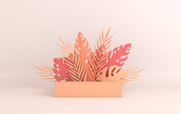 istock Tropical paper palm, monstera leaves frame, podium platform for product presentation. Summer tropical leaf. Origami exotic hawaiian jungle, summertime background. Paper cut 3d render 1157762192