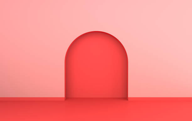 istock Wall scene with arch in pastel colors, minimal background. 3D rendering interior for product presentation, mock up background. 1157763584