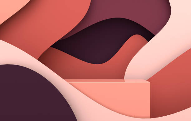 3d rendered scene with paper waves and podium. Platform for product presentation, mock up background. Abstract composition in modern paper art style