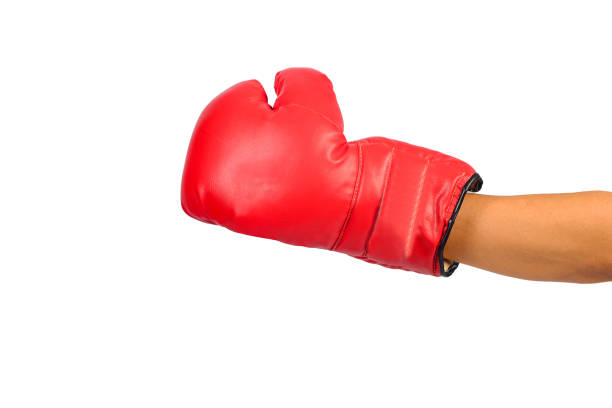 istock Pair of red leather boxing gloves or mitt isolated on white background. 1157768196