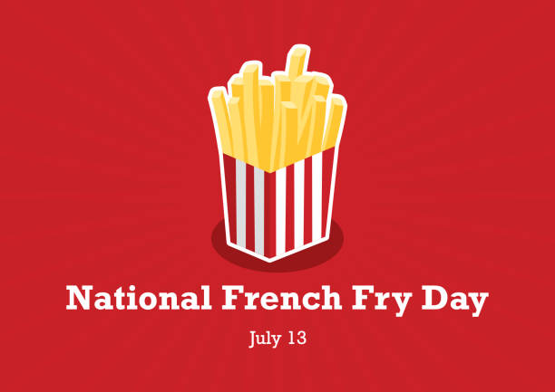 National French Fry Day vector Bucket of French Fry icon. American Food Feast. National French Fry Day Poster, July 13. Important day french fries stock illustrations