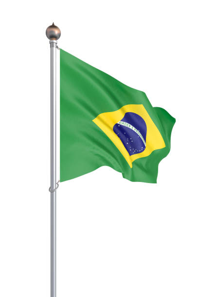 istock Brazil flag blowing in the wind. Background texture. 3d rendering, waving flag. 3d illustration. - Illustration 1157769488