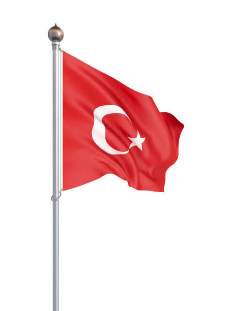 istock Turkey flag blowing in the wind. Background texture. 3d rendering; wave. Isolated on white. Illustration. 1157769534