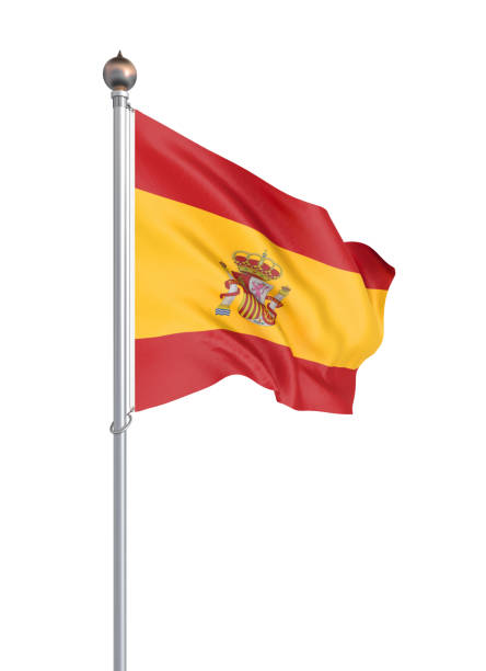 istock Spain flag blowing in the wind. Background texture. 3d rendering; wave. Isolated on white. Illustration. 1157769560