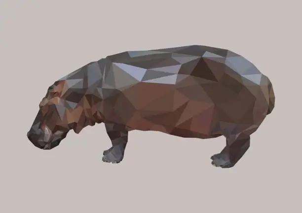 Vector illustration of polygonal hippopotamus, polygon abstract geometric animal, hippo vector illustration