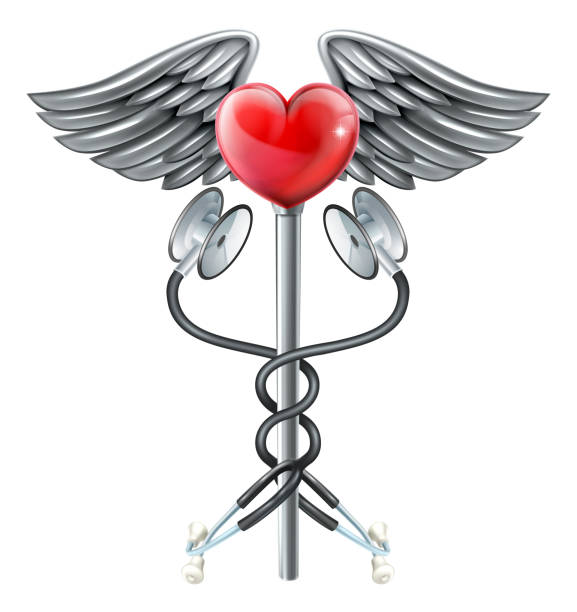 Heart Caduceus Stethoscope Medical Icon Concept A heart caduceus stethoscope medical icon concept cartoon of caduceus medical symbol stock illustrations