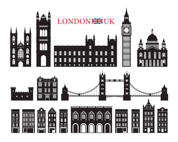 illustrations, cliparts, dessins animés et icônes de londres, angleterre et royaume-uni building landmarks silhouette - abbaye-de-westminster