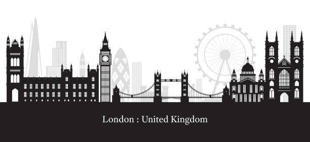 illustrazioni stock, clip art, cartoni animati e icone di tendenza di londra, inghilterra e regno unito luoghi d'interesse skyline silhouette - luogo dinteresse immagine