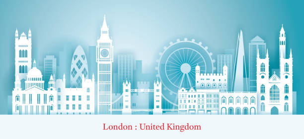 ilustraciones, imágenes clip art, dibujos animados e iconos de stock de londres, inglaterra landmarks skyline paper cutting style - st paul illustrations