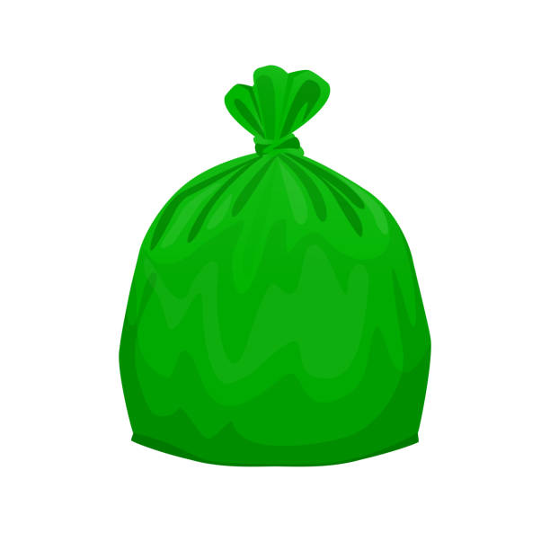 мешок пластиковых отходов зеленый изолированы на белом фоне, зеленые полиэтиленовые пакеты для разделения отходов, полиэтиленовый пакет д - green garbage bag stock illustrations