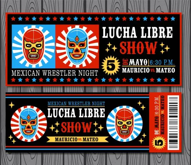 Vector illustration of Mexican wrestler set. Lucha Libre