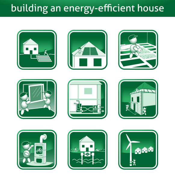 oszczędność energii domu oszczędność energii domu budować ciepło - heat exchanger stock illustrations