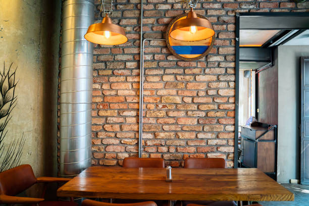 Coffee shop, restaurant, bar, dinning table with brick wall design
