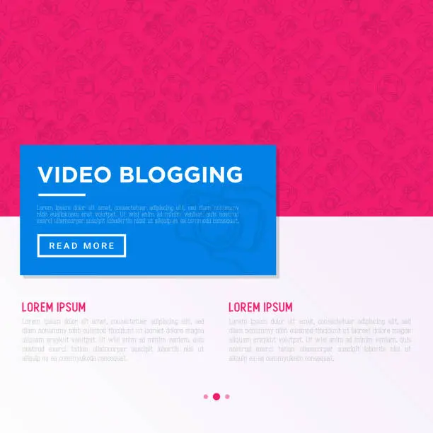 Vector illustration of Video blogging concept with thin line icons: vlog, ASMR, mukbang, unboxing, DIY, stream game, review, collaboration, podcast, tips and tricks. Vector illustration, print media template.