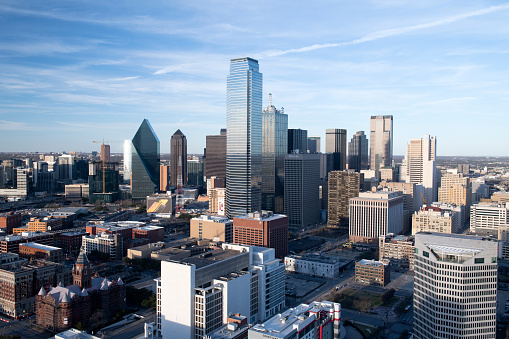 Dallas, USA - March 9, 2019. Bird eye view of downtown Dallas, Texas, USA