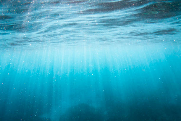 Streaks of light in underwater seascape in Hawaii stock photo