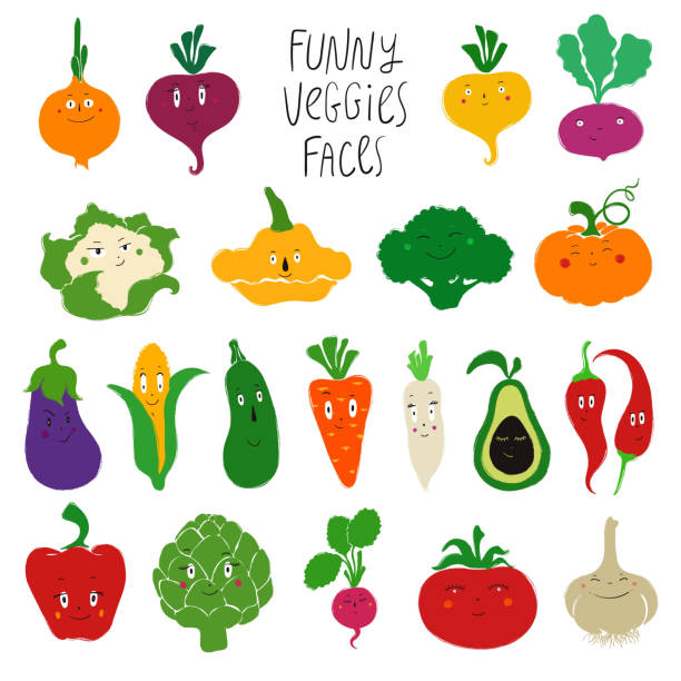 ilustrações de stock, clip art, desenhos animados e ícones de collection of funny vegetables with faces. - rutabaga