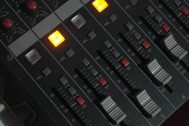 istock close up shot detail sound mixer control panel button 1157808490