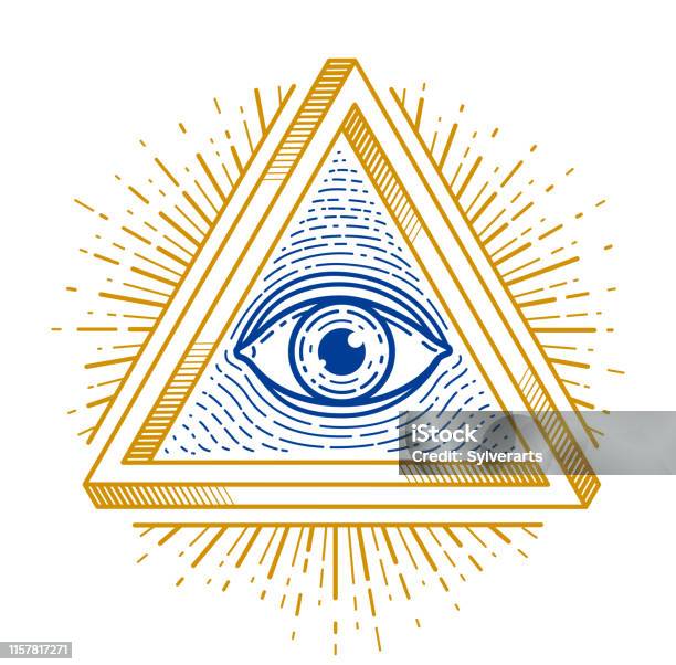 All Seeing Eye Of God In Sacred Geometry Triangle Masonry And Illuminati Symbol Vector Emblem Design Element Stock Illustration - Download Image Now
